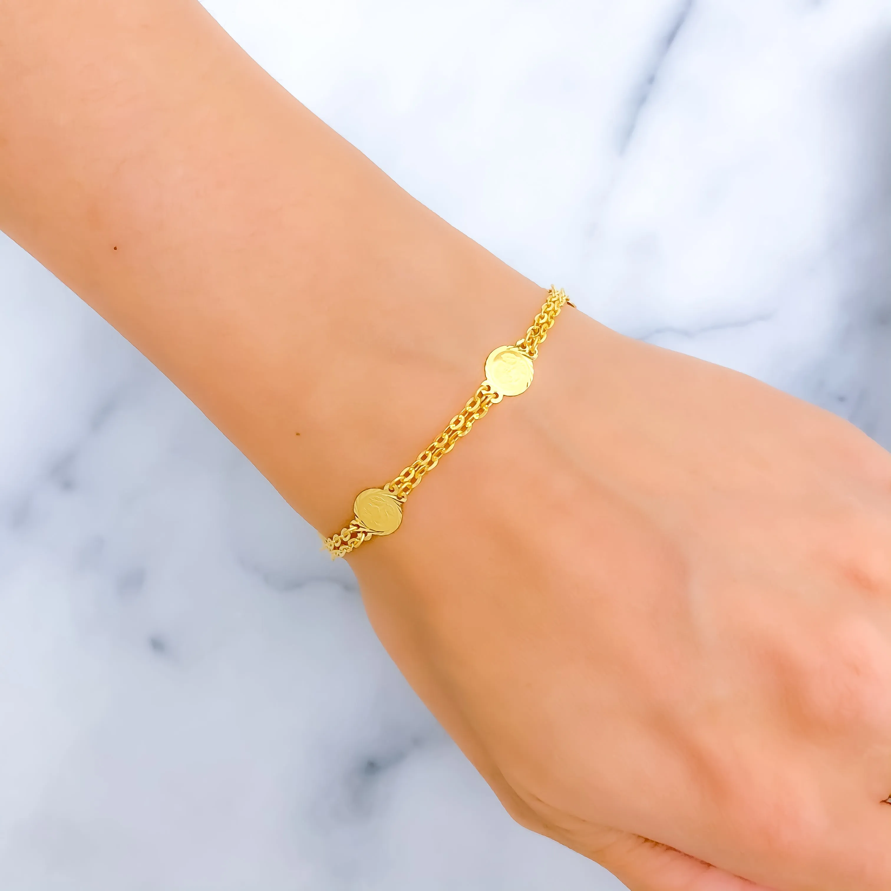 Alternating Dual Chain 22k Gold Coin Bracelet