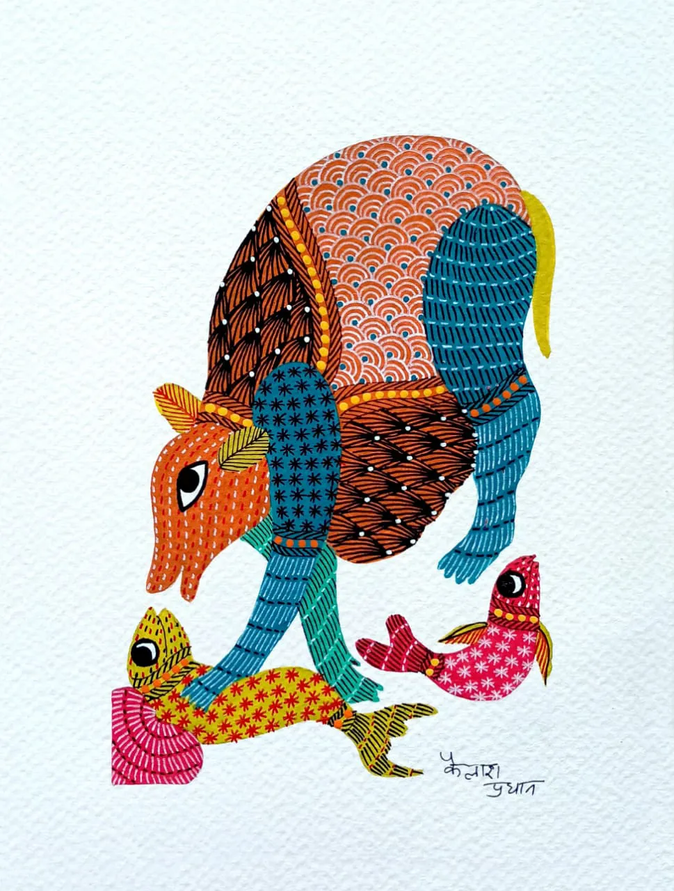 Animals in Gond Art Painting by Kailash Pradhan