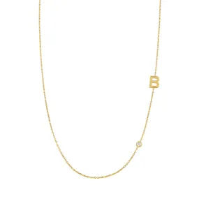 Asymmetrical Initial and Bezel Diamond Necklace