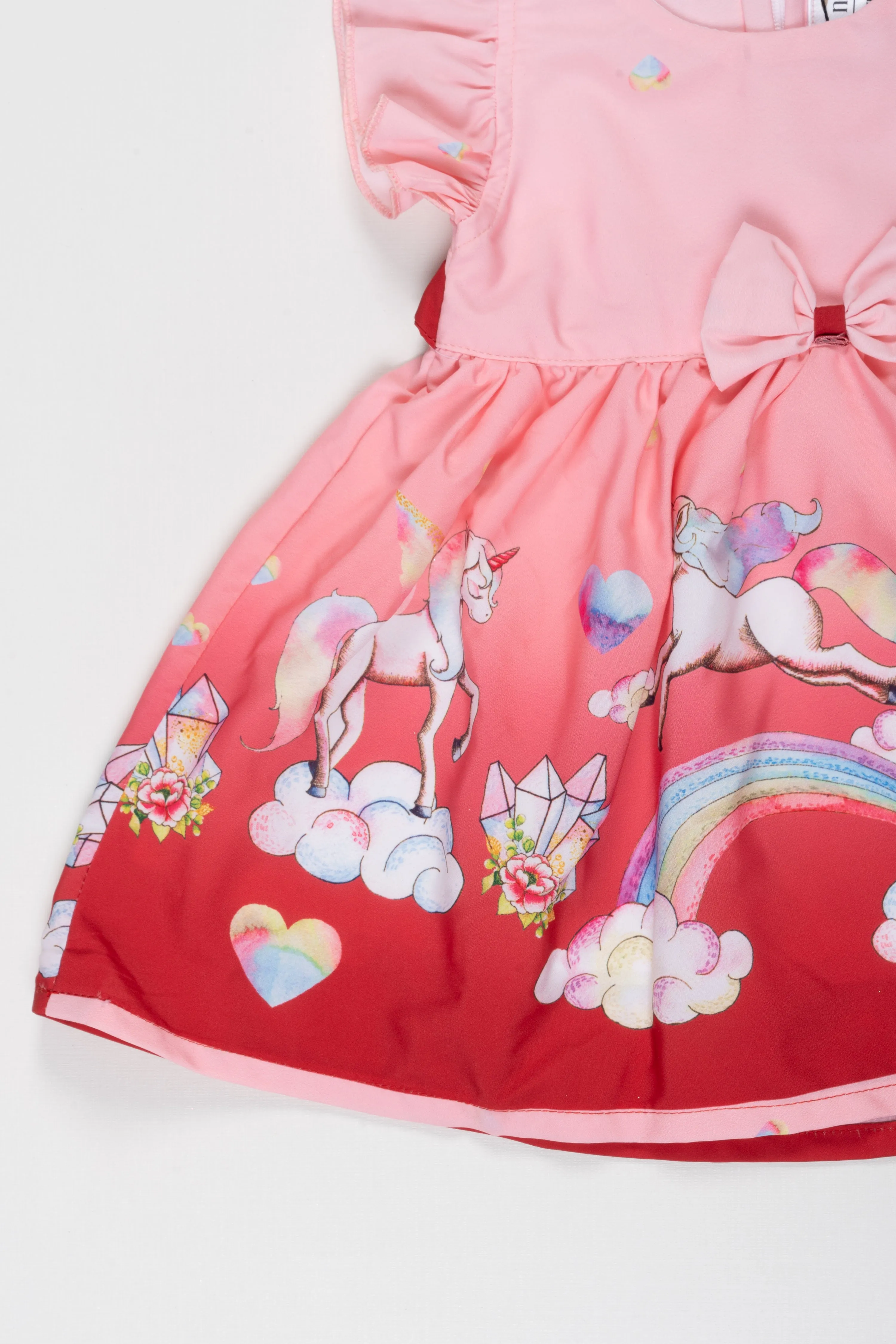 Baby Girl's Enchanted Unicorn Party Dress with Rainbow and Hearts