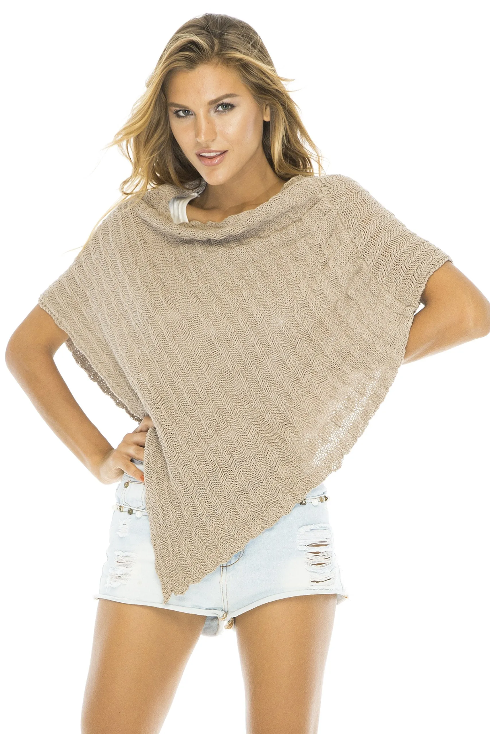 Back From Bali Womens Cotton Poncho Spring Summer Lightweight Cable Knit Shrug