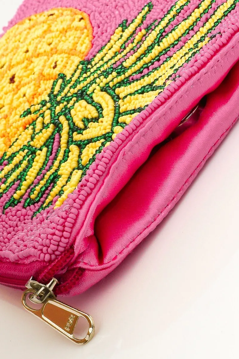 Bag016 Pineapple Beaded Crossbody Pink