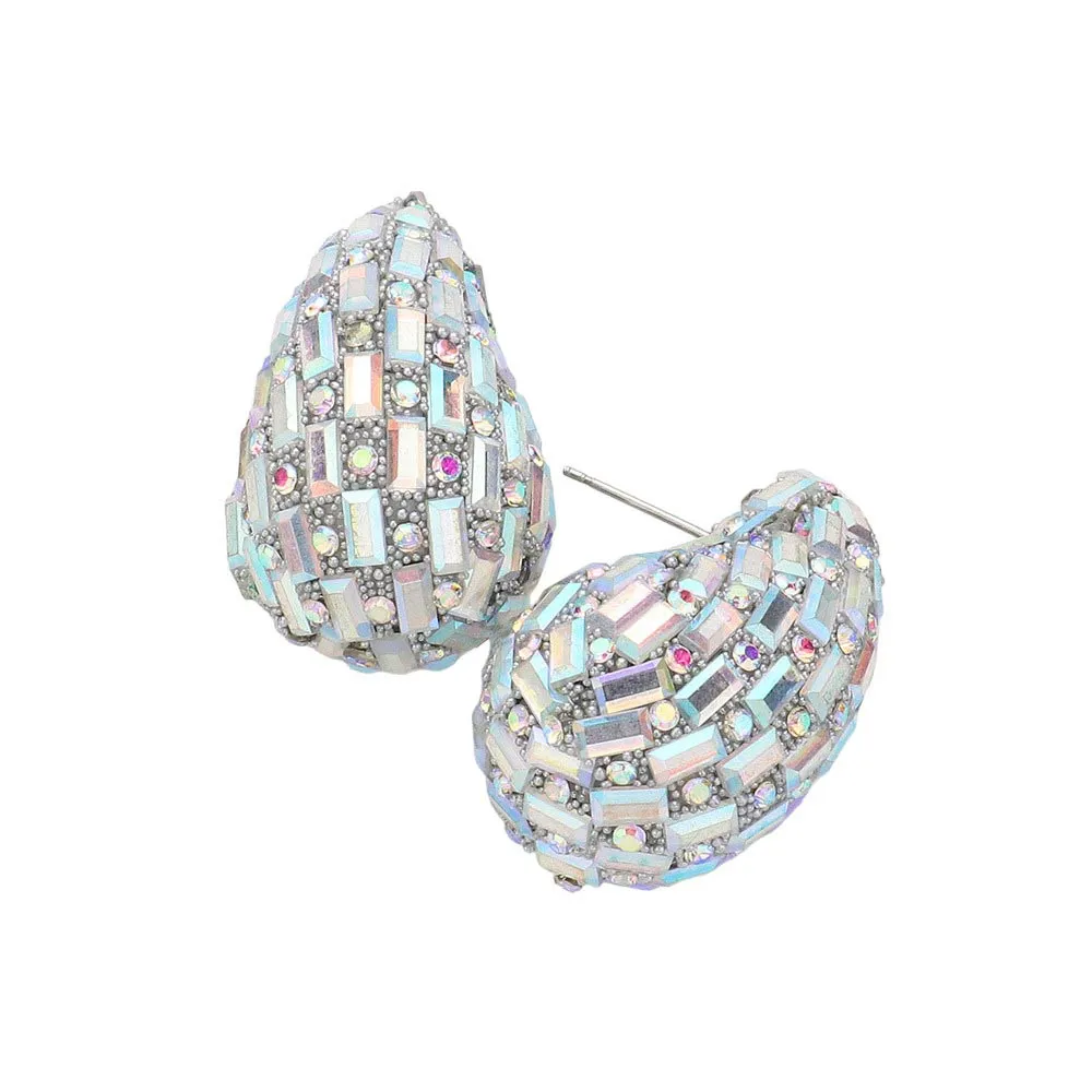 Baguette Stone Embellished Teardrop Earrings