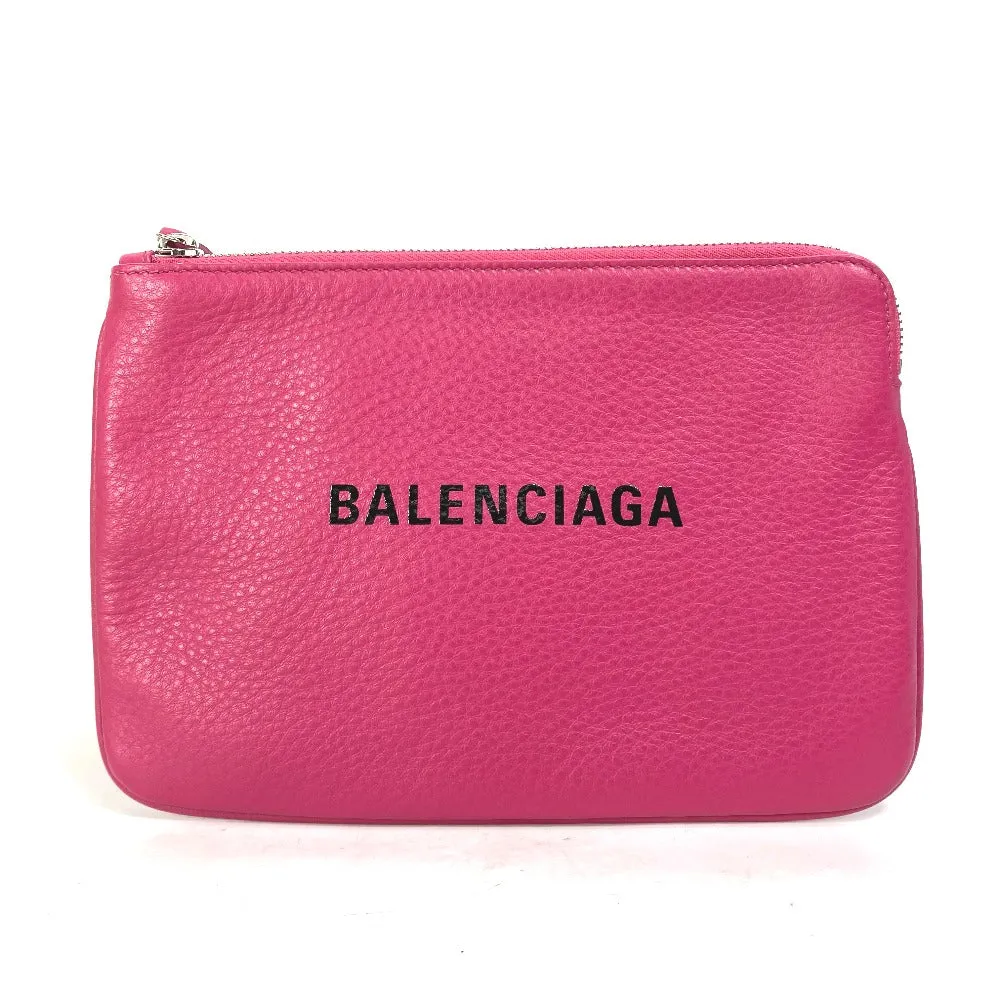 BALENCIAGA Clutch bag 492465 leather pink logo Everyday Pouch M Women Used Authentic