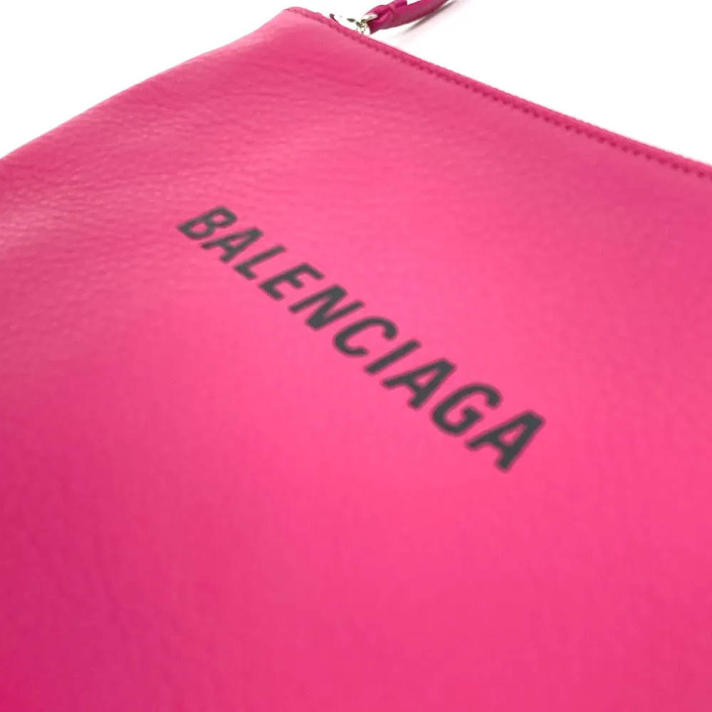 BALENCIAGA Clutch bag 492465 leather pink logo Everyday Pouch M Women Used Authentic