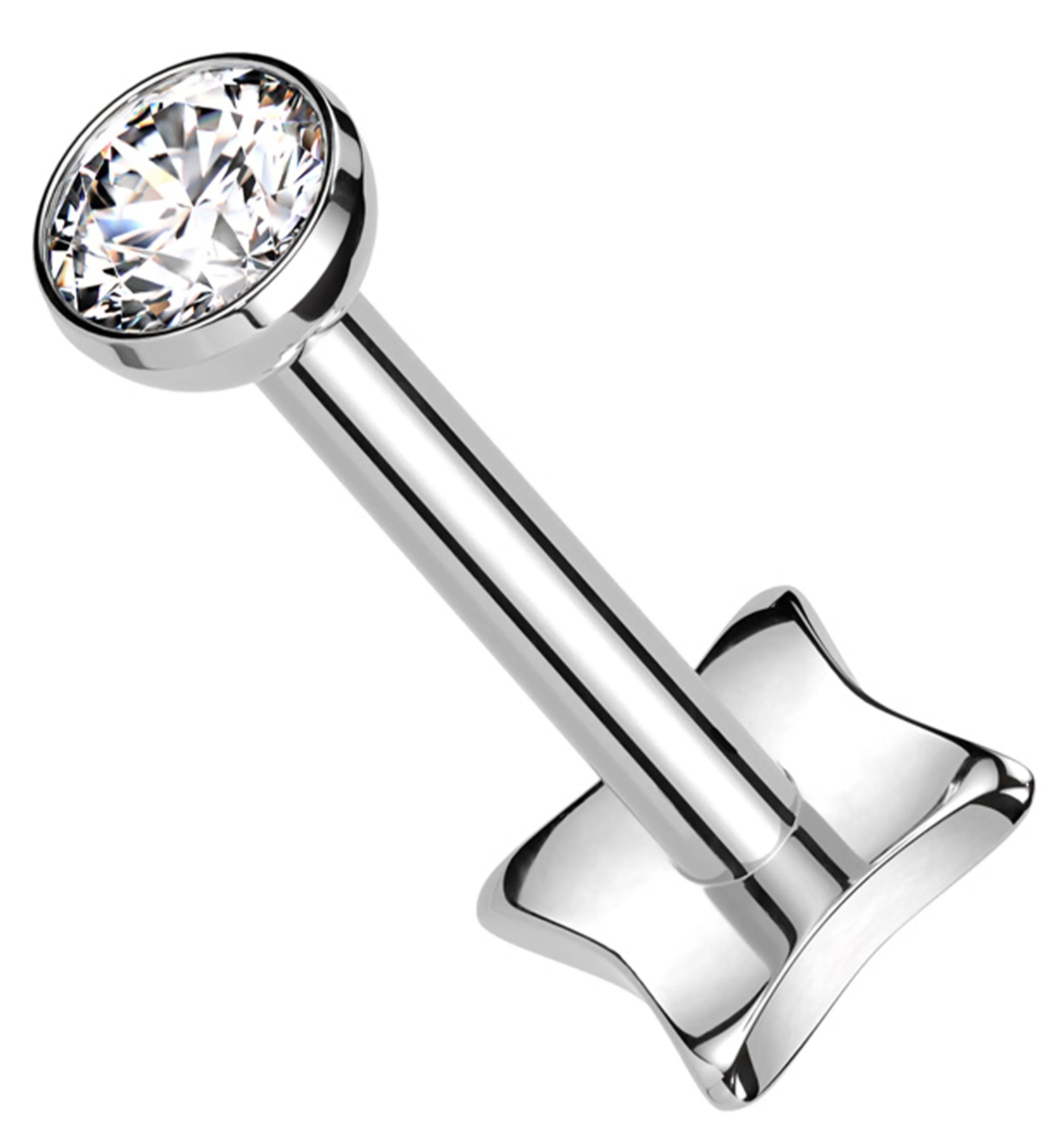 Bezel Clear CZ Rhombus Back Titanium Threadless Labret