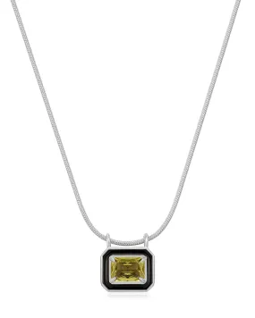 Bezel Pendant Necklace- Black- Silver