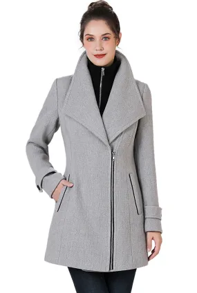 BGSD Women Noa Wool Asymmetric Zipper Coat with Removable Bib