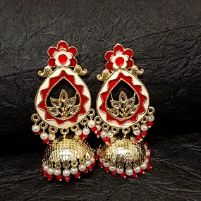 Bhavi Jewels Gold Plated Meenakari Jhumki Earrings