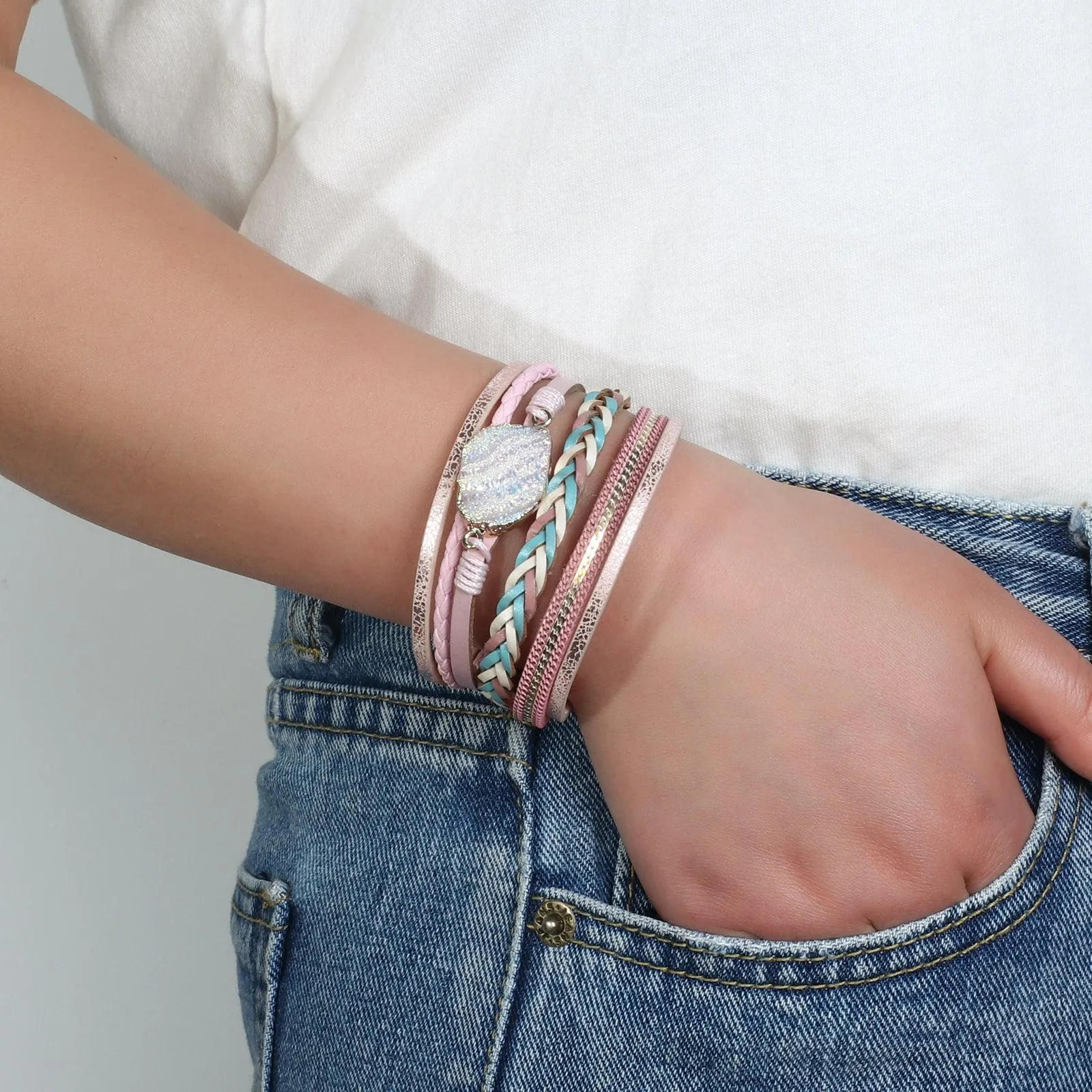 'Birralee' Charm Cuff Bracelet - pink