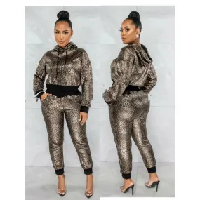 Black Gold Leopard Shimmer Jogger & Hoodie Set