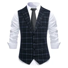 Black Slim Fit Lapel Collar Plaid Single Breasted Vest