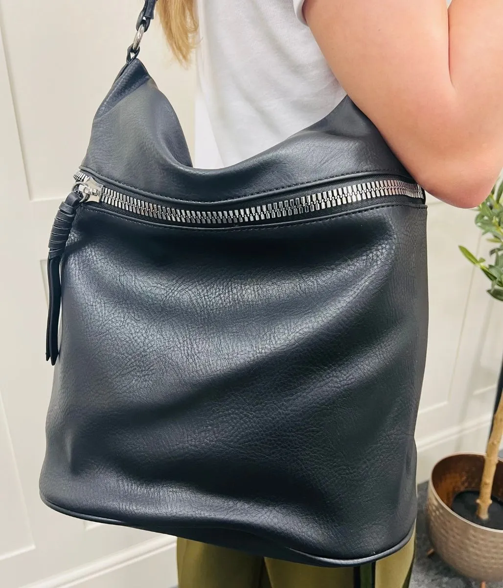 Black Zipped Shopper Bag