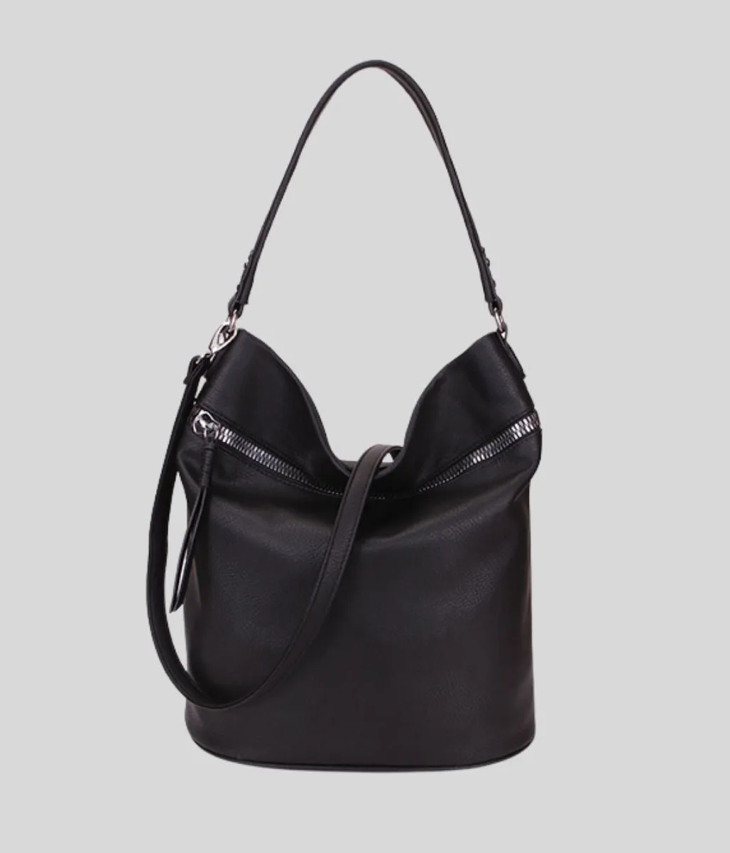 Black Zipped Shopper Bag