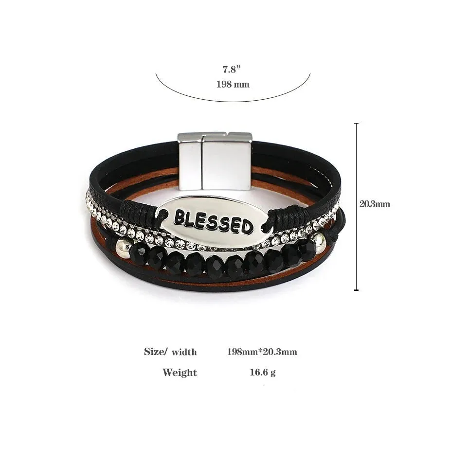 'Blessed' Charm Cuff Bracelet - blue