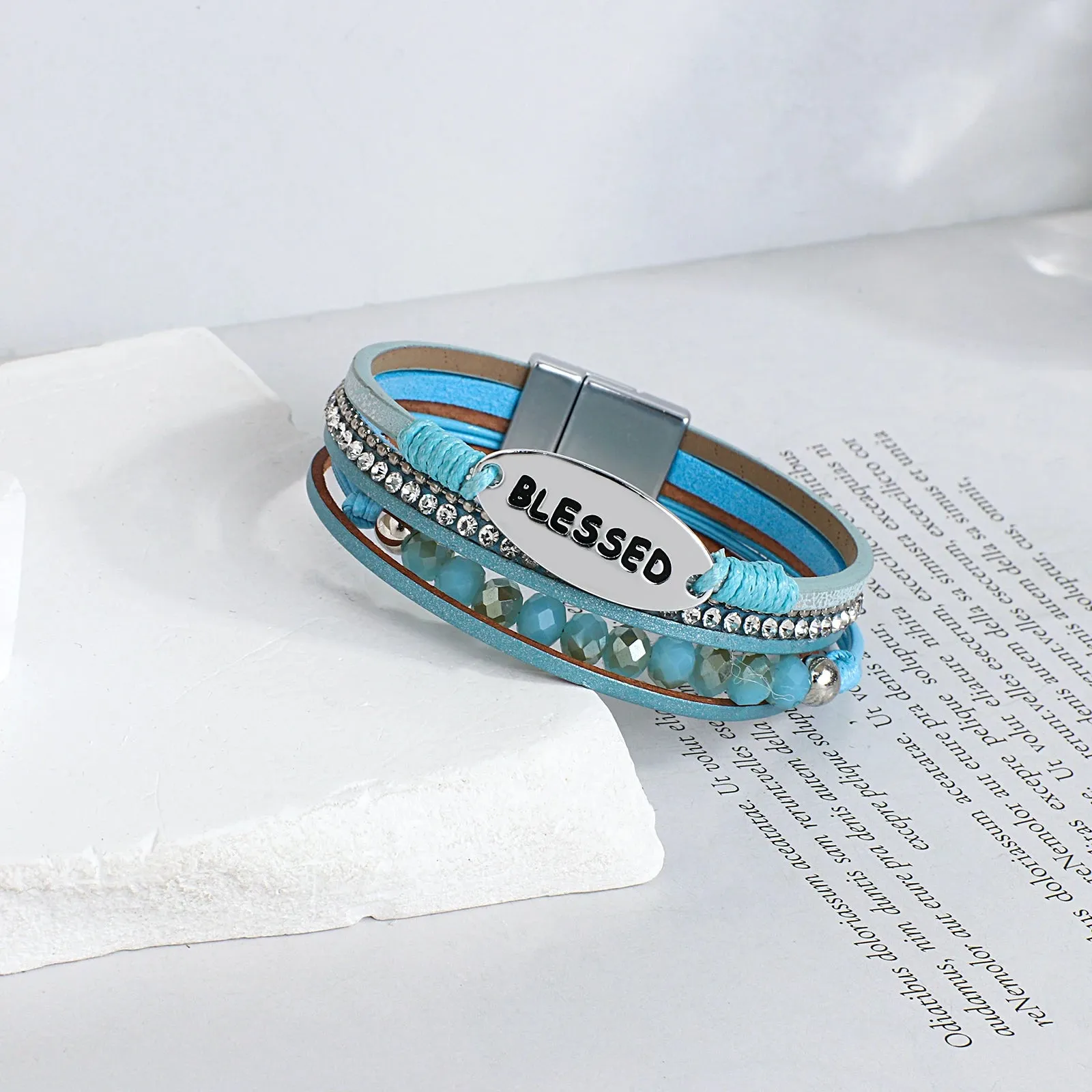 'Blessed' Charm Cuff Bracelet - blue