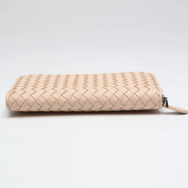 BOTTEGAVENETA Long Wallet Purse 114076v001n leather pink Zip Around INTRECCIATO Mesh Eleven Women Used Authentic