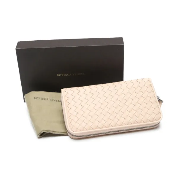 BOTTEGAVENETA Long Wallet Purse 114076v001n leather pink Zip Around INTRECCIATO Mesh Eleven Women Used Authentic