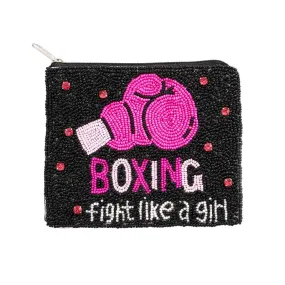 Boxing Fight Like A Girl Message Seed Beaded Mini Pouch Bag