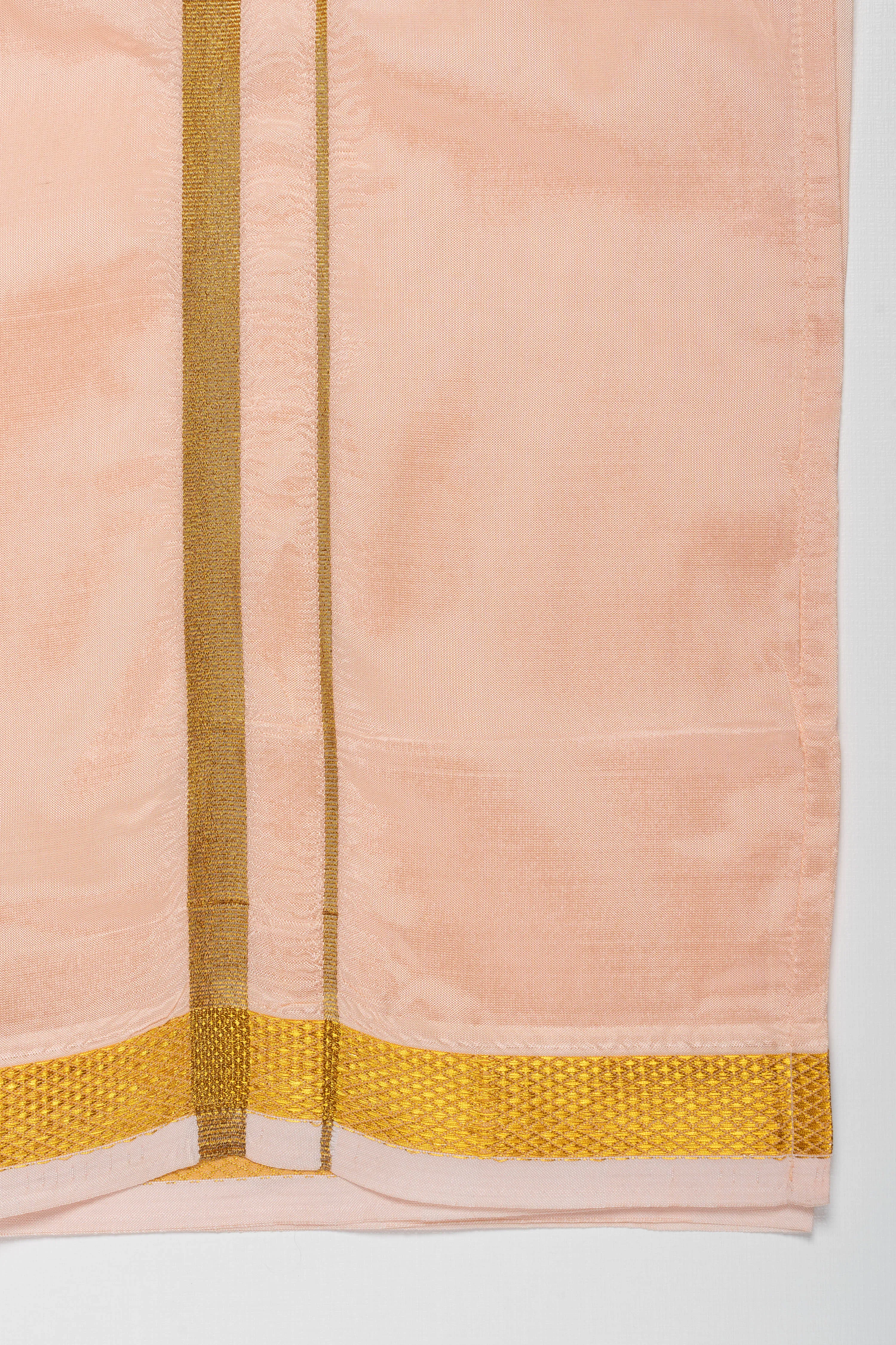 Boys Soft Silk Dhoti in Delicate Pink with Golden Trim