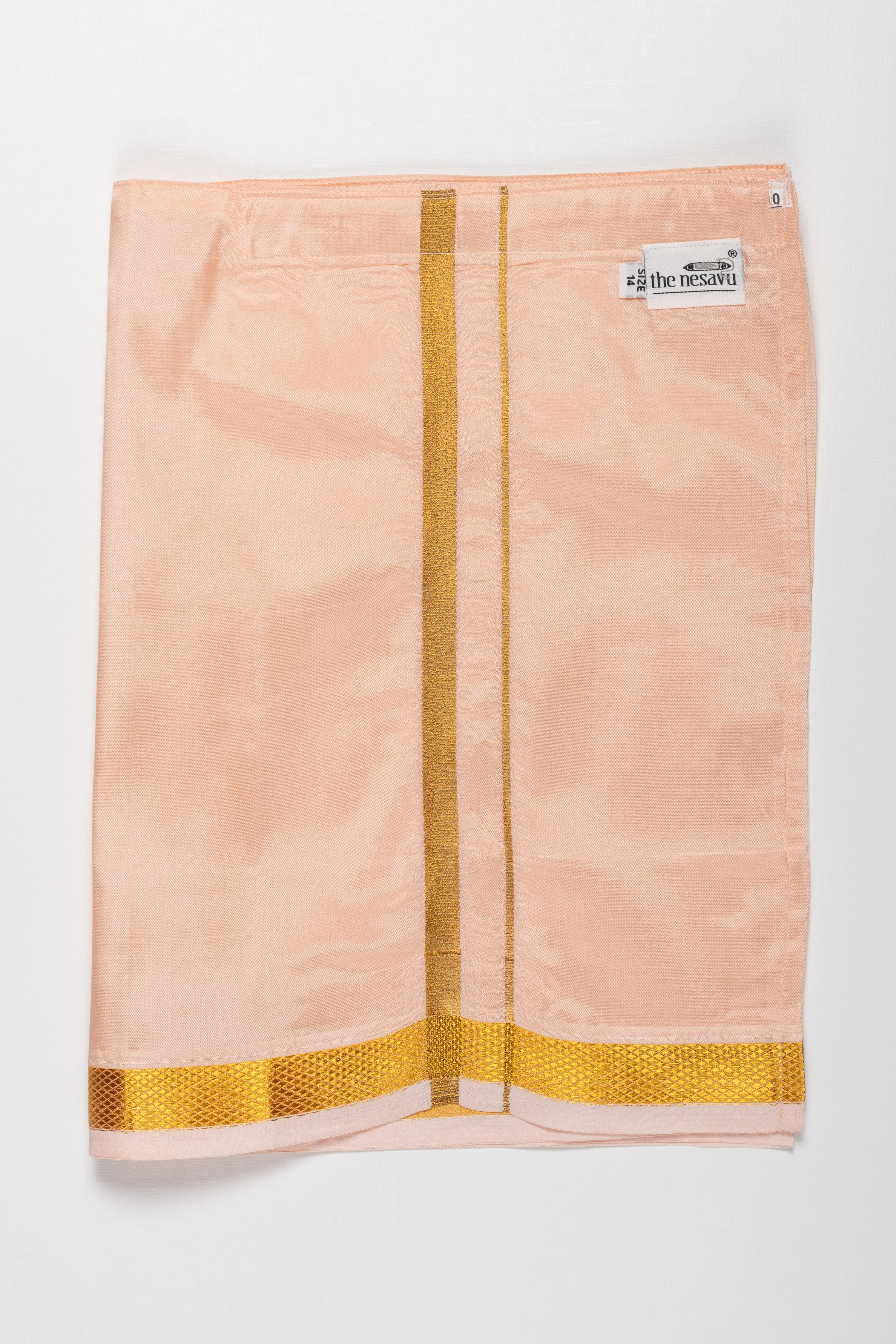 Boys Soft Silk Dhoti in Delicate Pink with Golden Trim