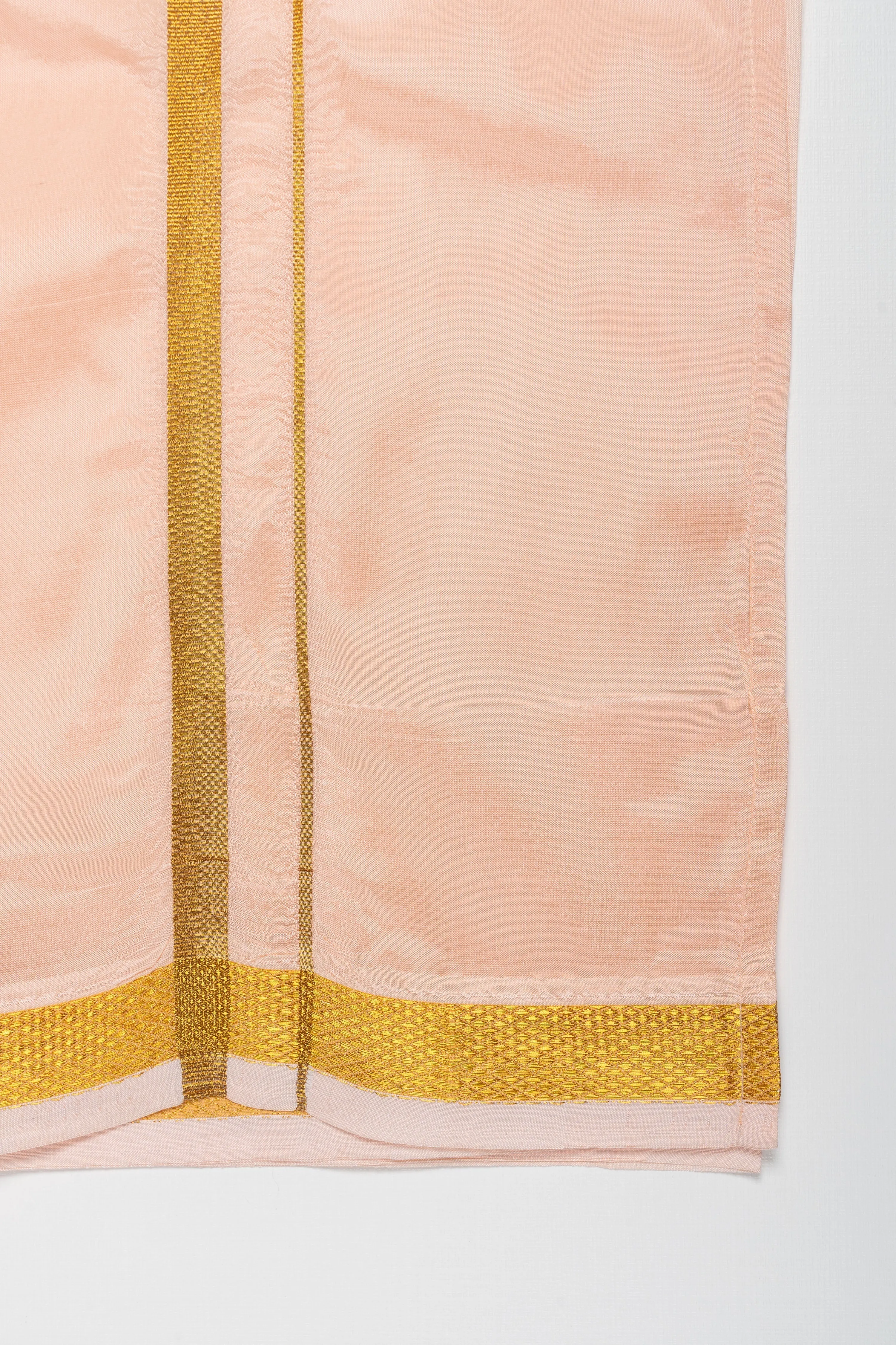 Boys Soft Silk Dhoti in Delicate Pink with Golden Trim