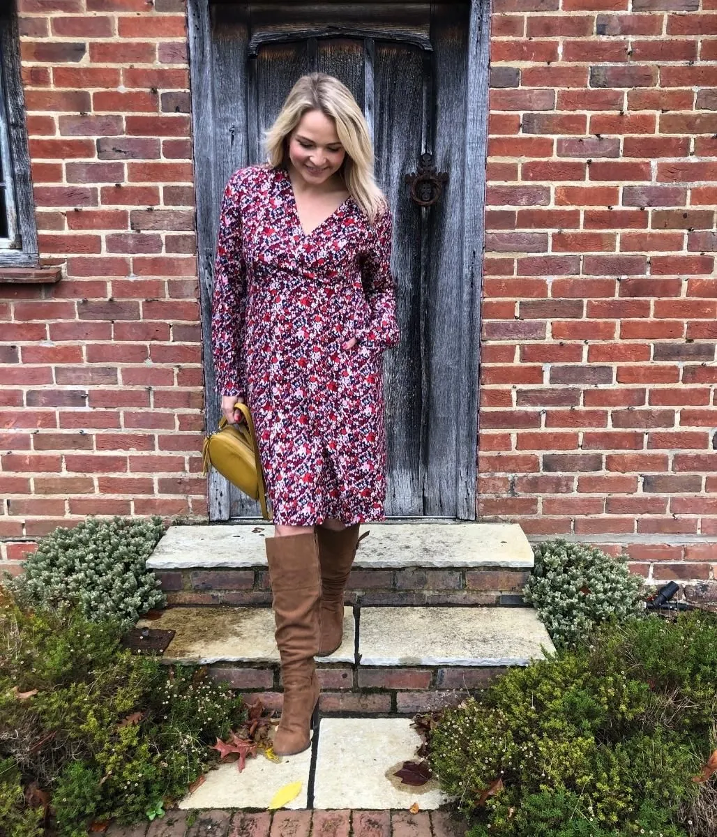 Brakeburn Mixed Berry Floral Wrap Dress