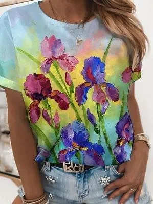 Bright Abstract Print Round Neck T-shirt