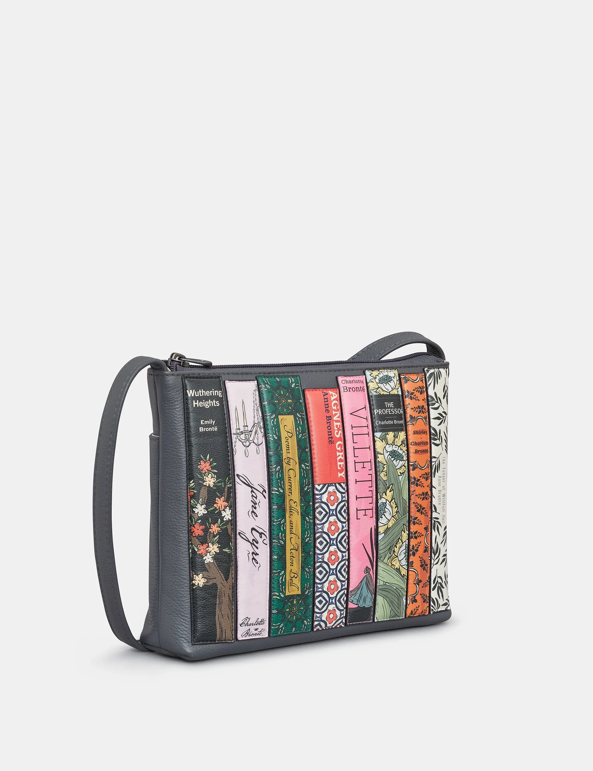 Brontë Bookworm Grey Leather Cross Body Bag