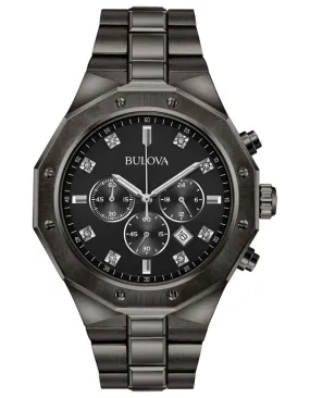 Bulova Mens Diamond Chronograph - Dark Gray Case & Bracelet - Date - 100m