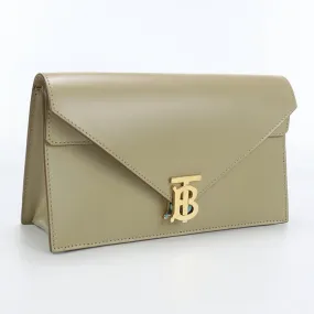 BURBERRY Clutch bag TB logo Second bag leather beige Women