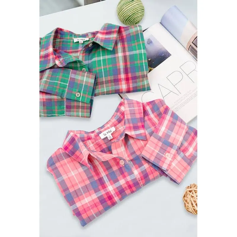 Button Down Spring Summer Plaid Shirts