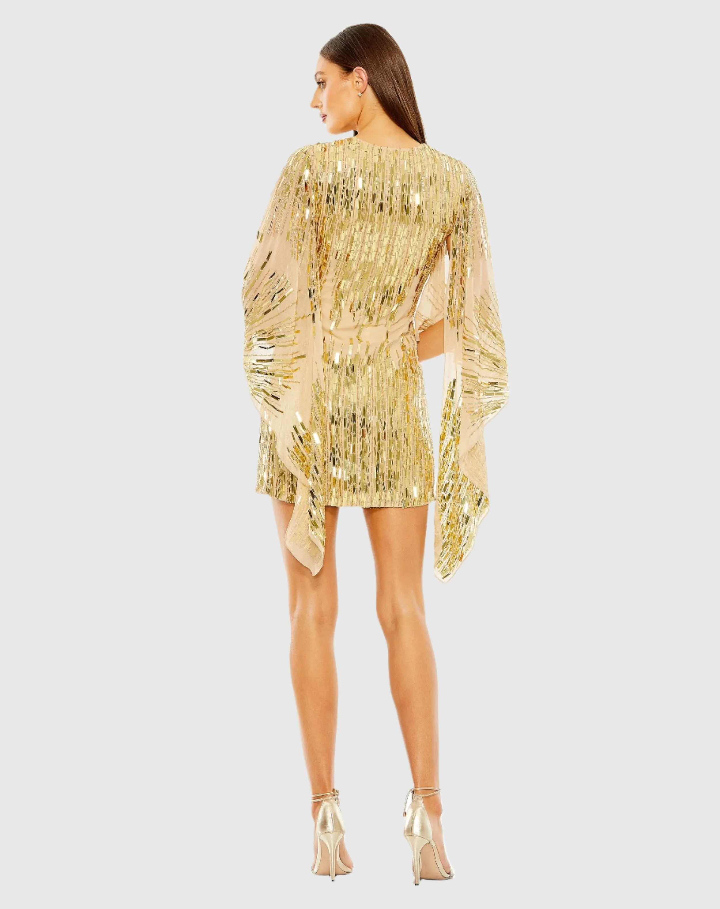 Cape Back Geometric Sequin Robe Dress