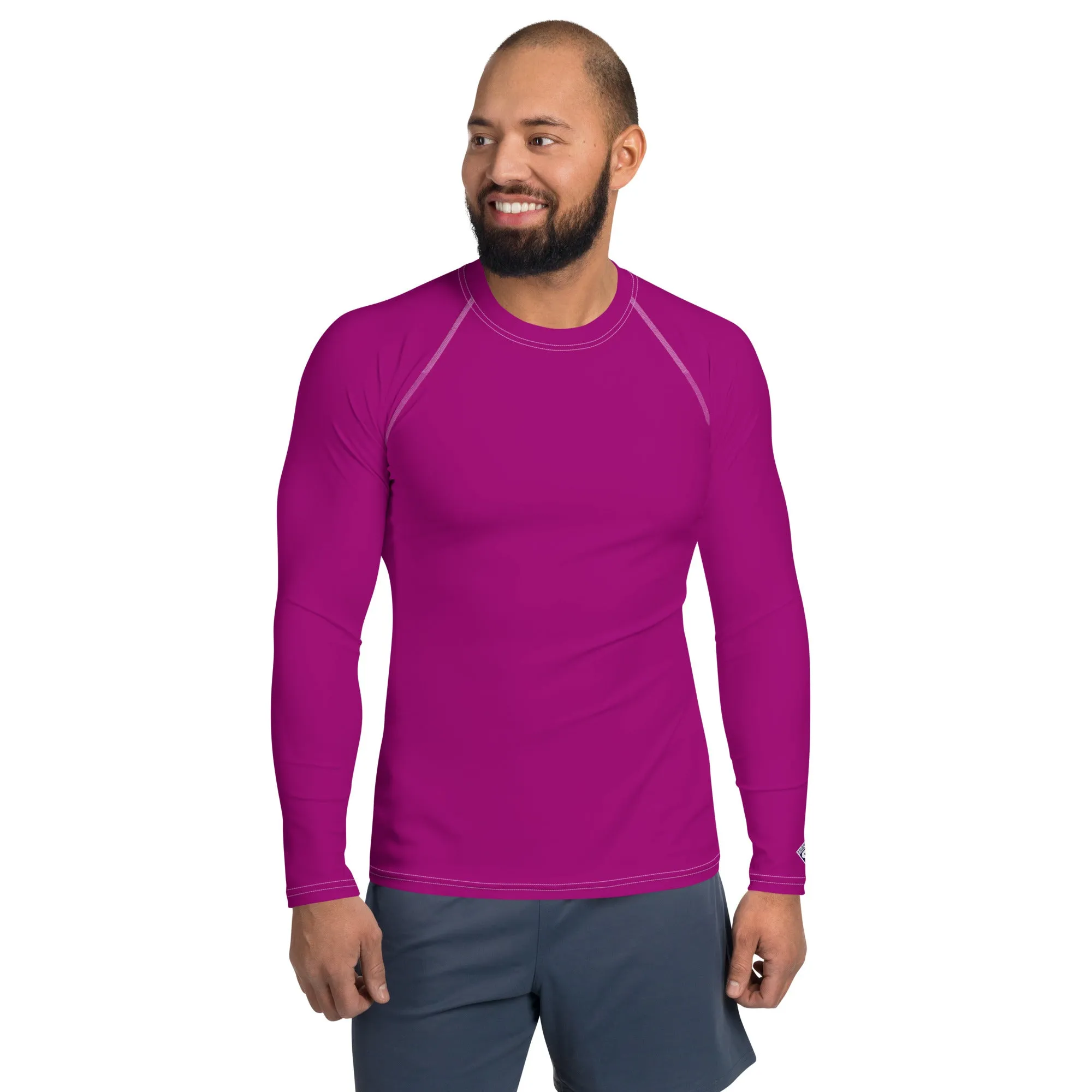 Casual Chic: Men's Solid Color Long Sleeve Rash Guard - Vivid Purple