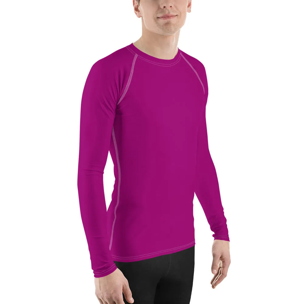 Casual Chic: Men's Solid Color Long Sleeve Rash Guard - Vivid Purple