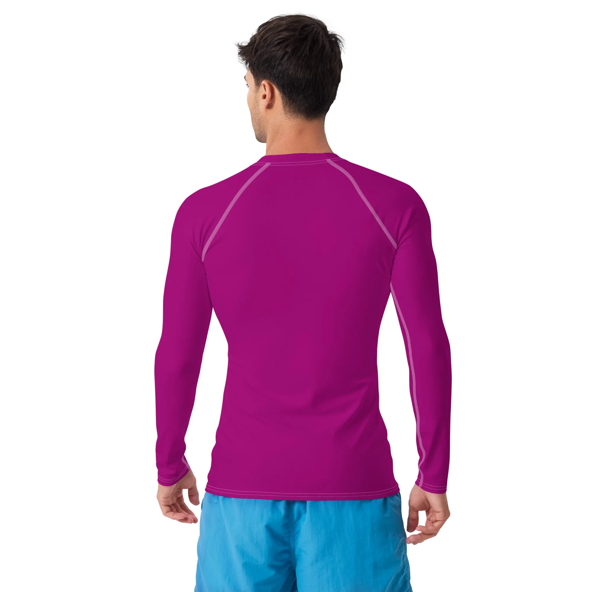 Casual Chic: Men's Solid Color Long Sleeve Rash Guard - Vivid Purple