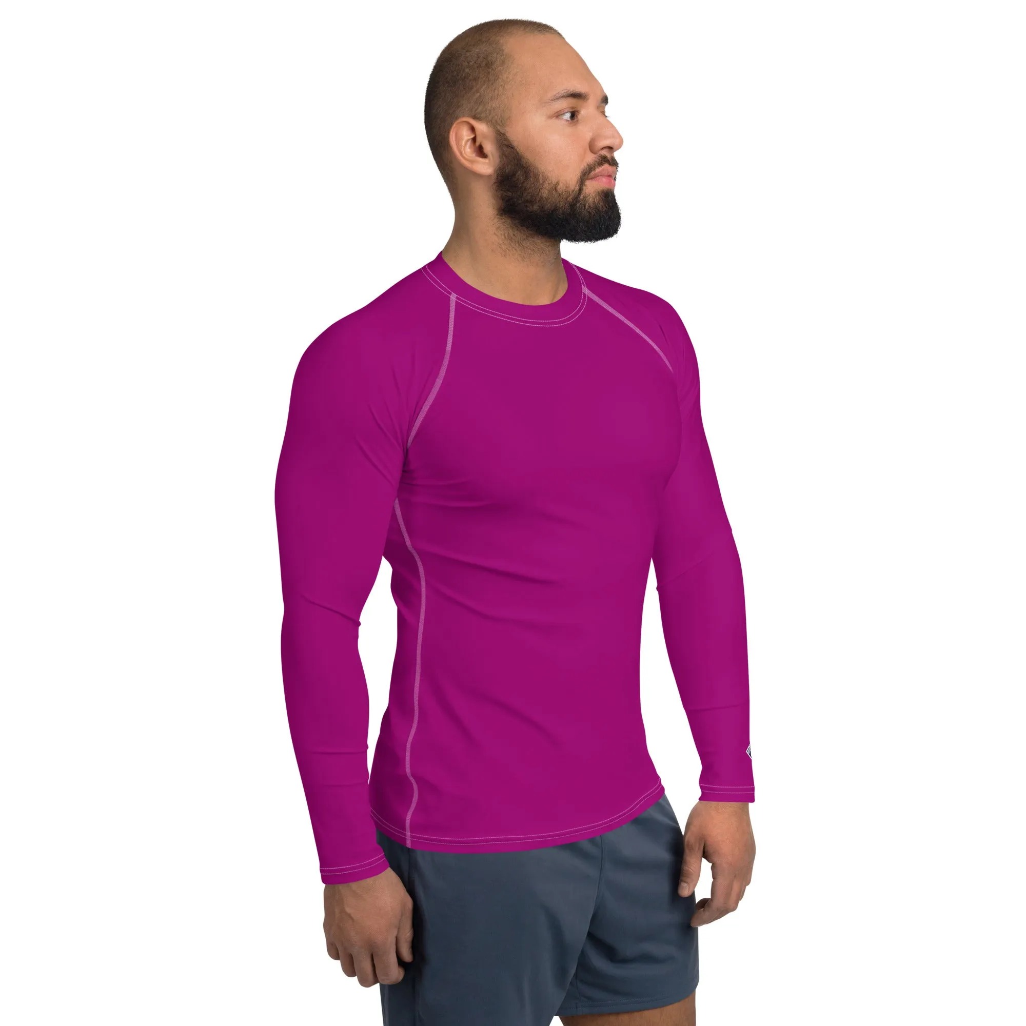 Casual Chic: Men's Solid Color Long Sleeve Rash Guard - Vivid Purple