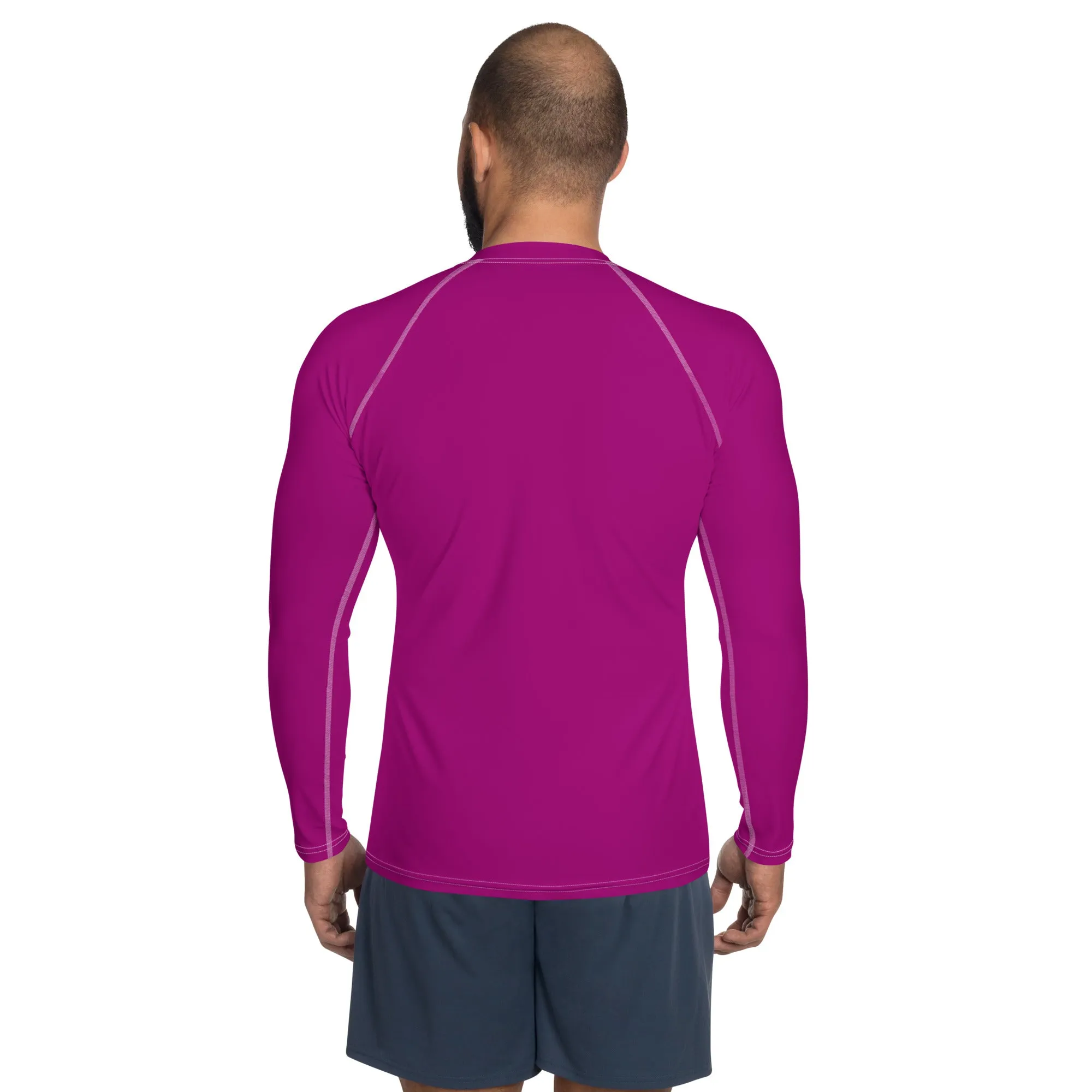 Casual Chic: Men's Solid Color Long Sleeve Rash Guard - Vivid Purple