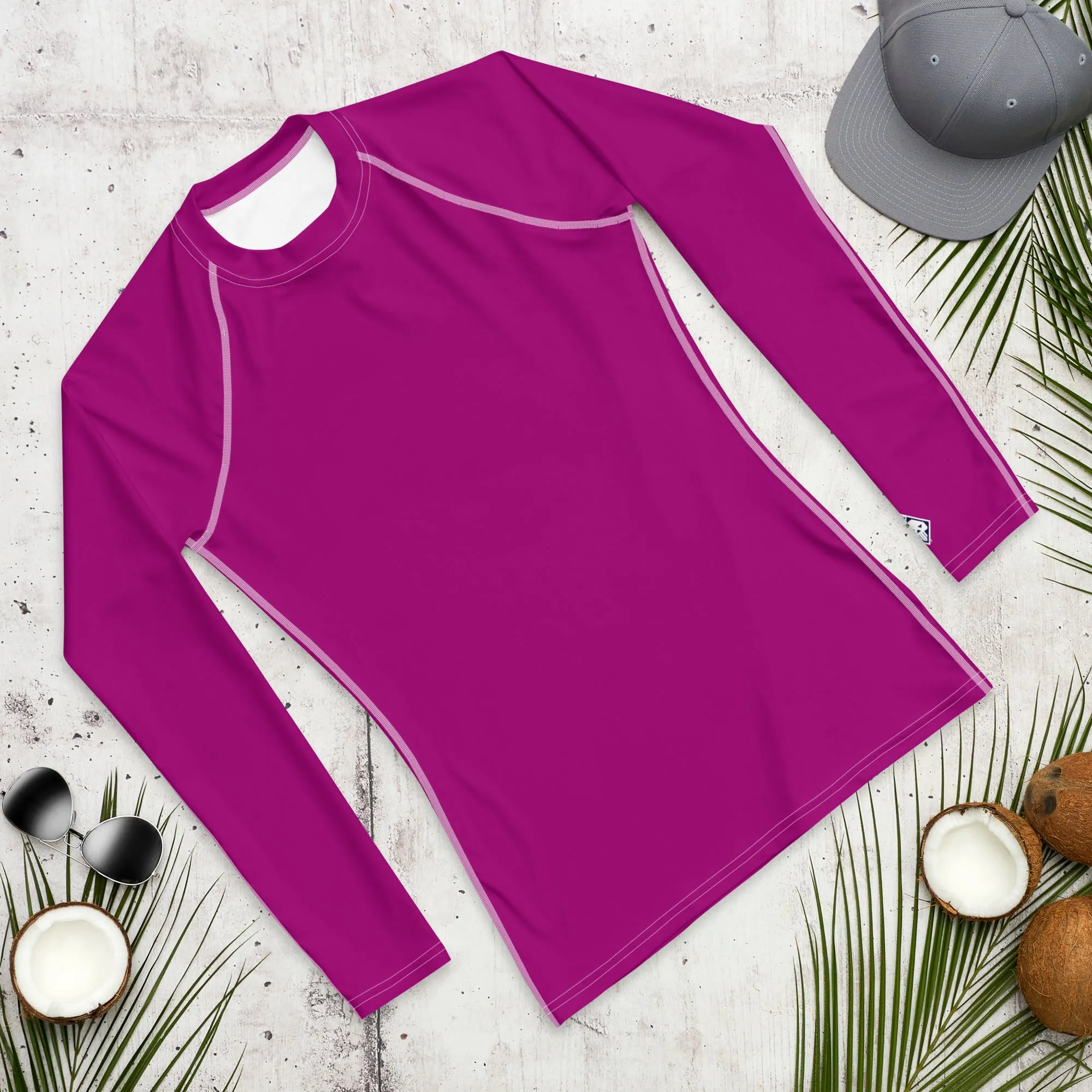 Casual Chic: Men's Solid Color Long Sleeve Rash Guard - Vivid Purple