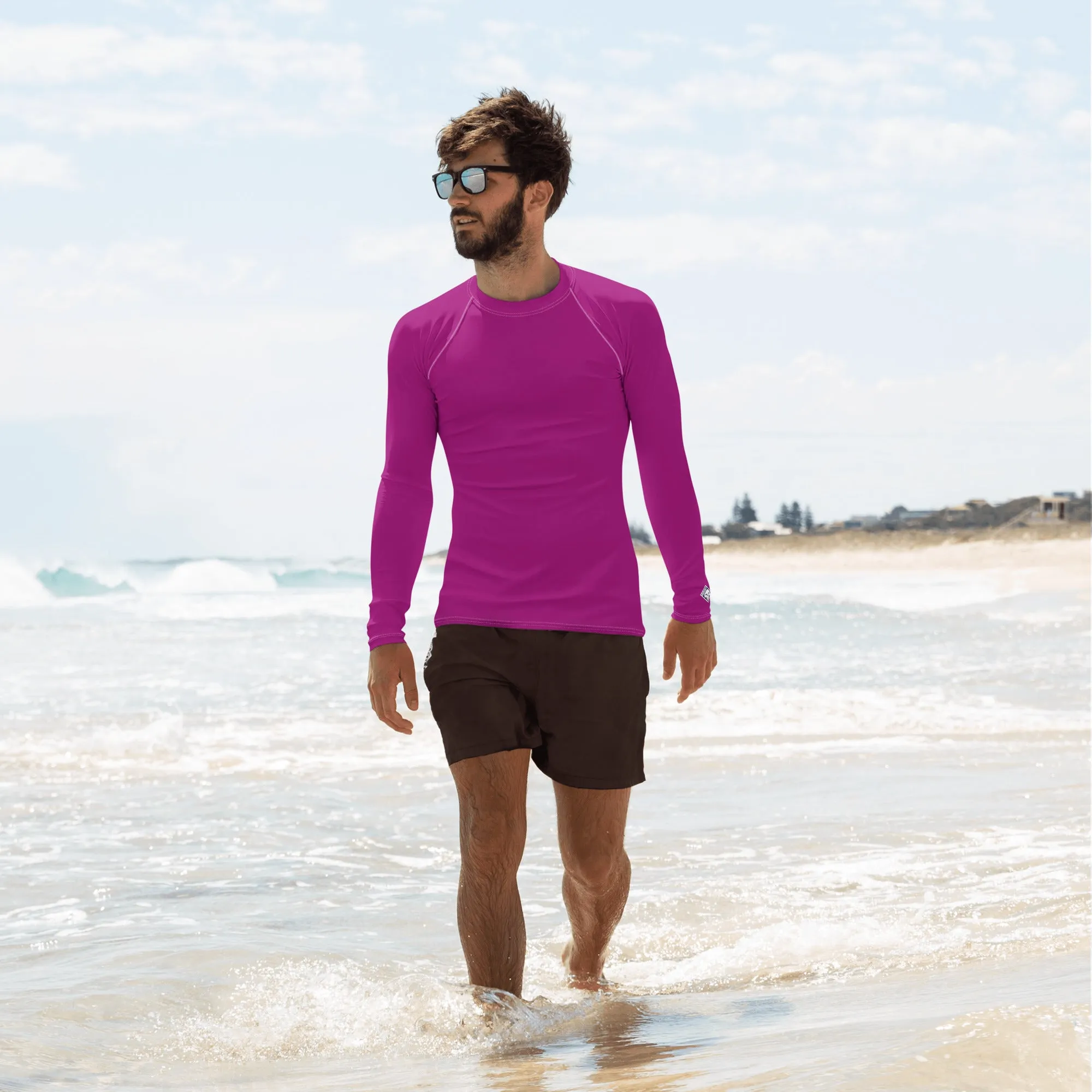 Casual Chic: Men's Solid Color Long Sleeve Rash Guard - Vivid Purple