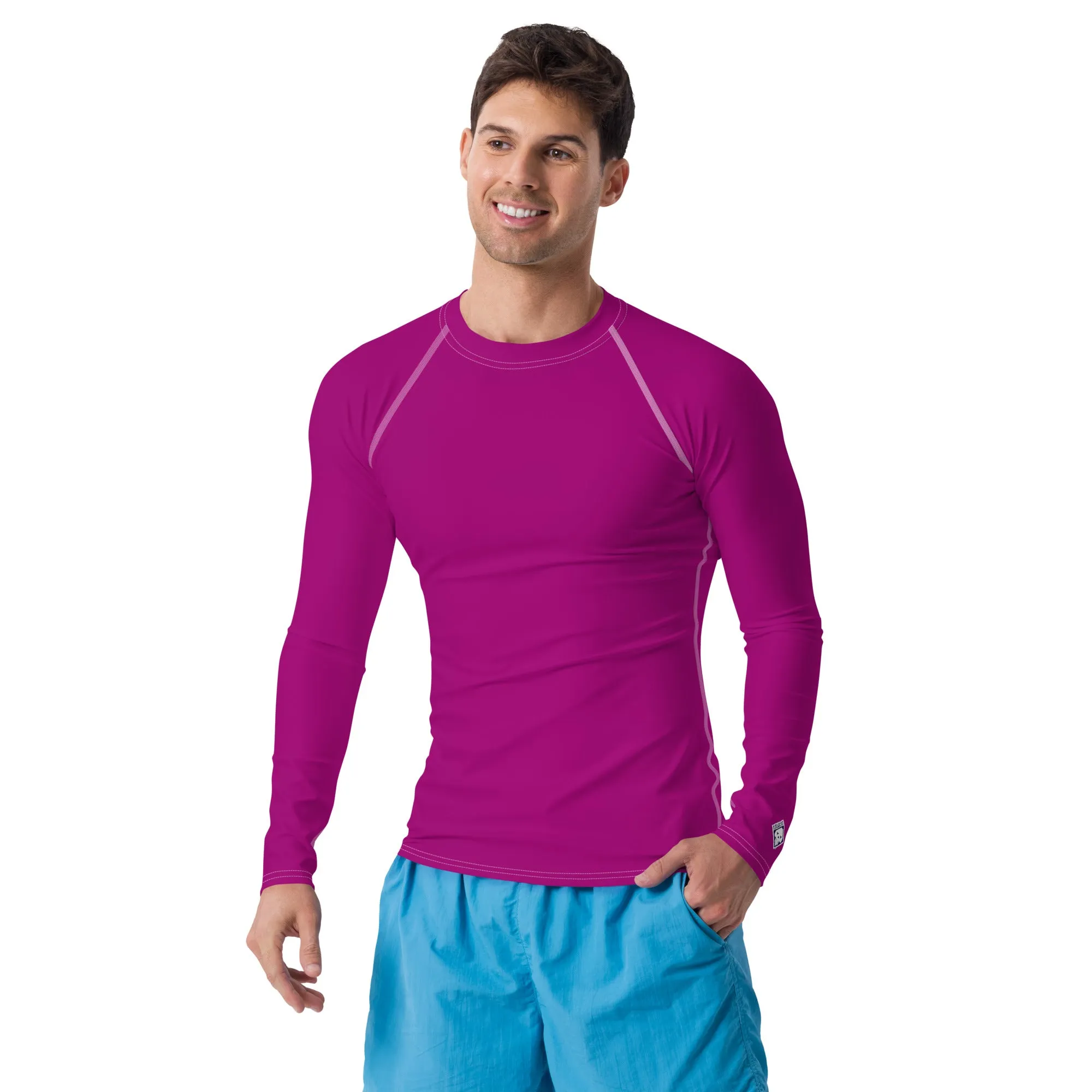 Casual Chic: Men's Solid Color Long Sleeve Rash Guard - Vivid Purple