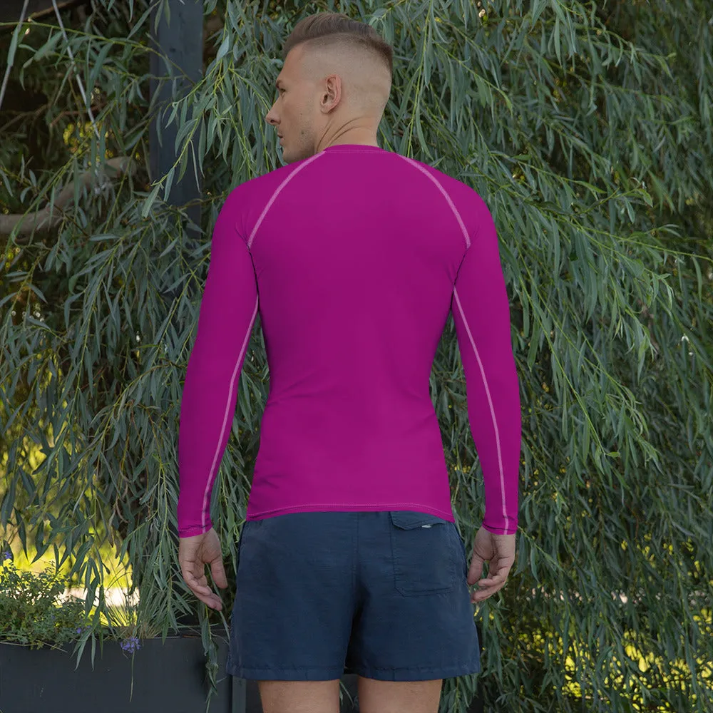 Casual Chic: Men's Solid Color Long Sleeve Rash Guard - Vivid Purple