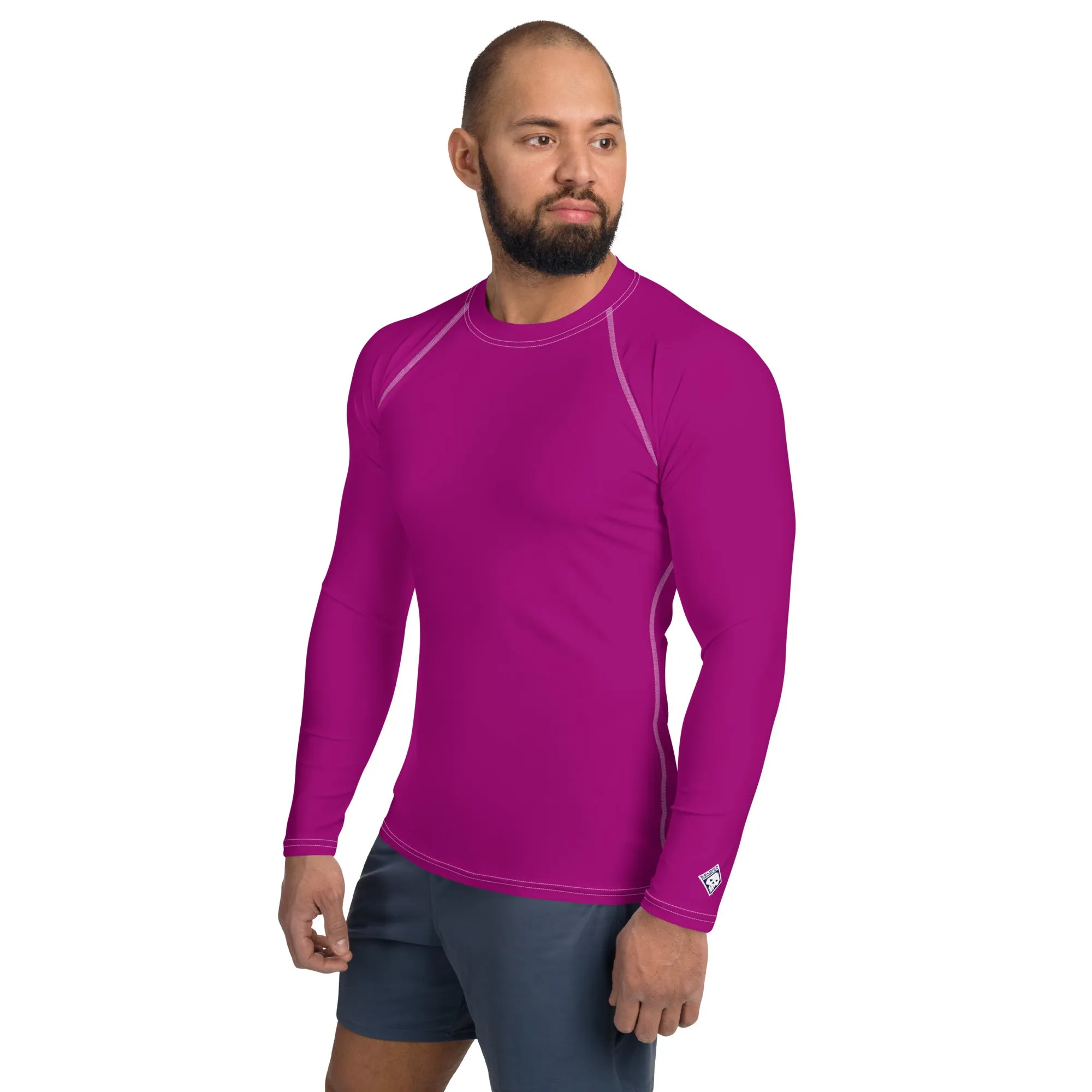 Casual Chic: Men's Solid Color Long Sleeve Rash Guard - Vivid Purple