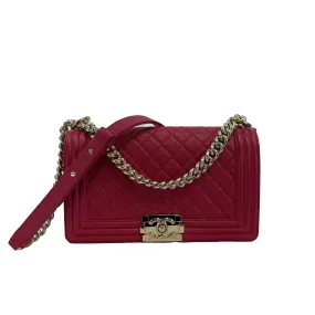 CHANEL- Le boy Old Medium Caviar Leather - Raspberry / Gold Crossbody