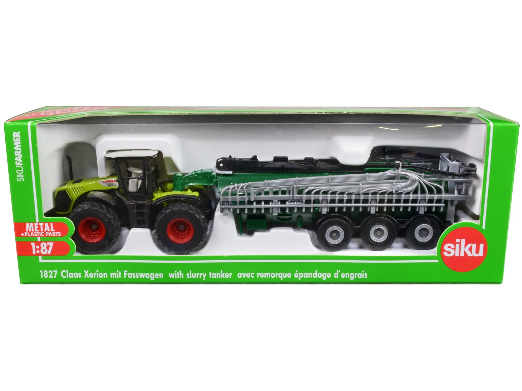 Claas 5000 Xerion Tractor Green and Black with Vacuum Tanker 1/87 (HO) Diecast Model by Siku