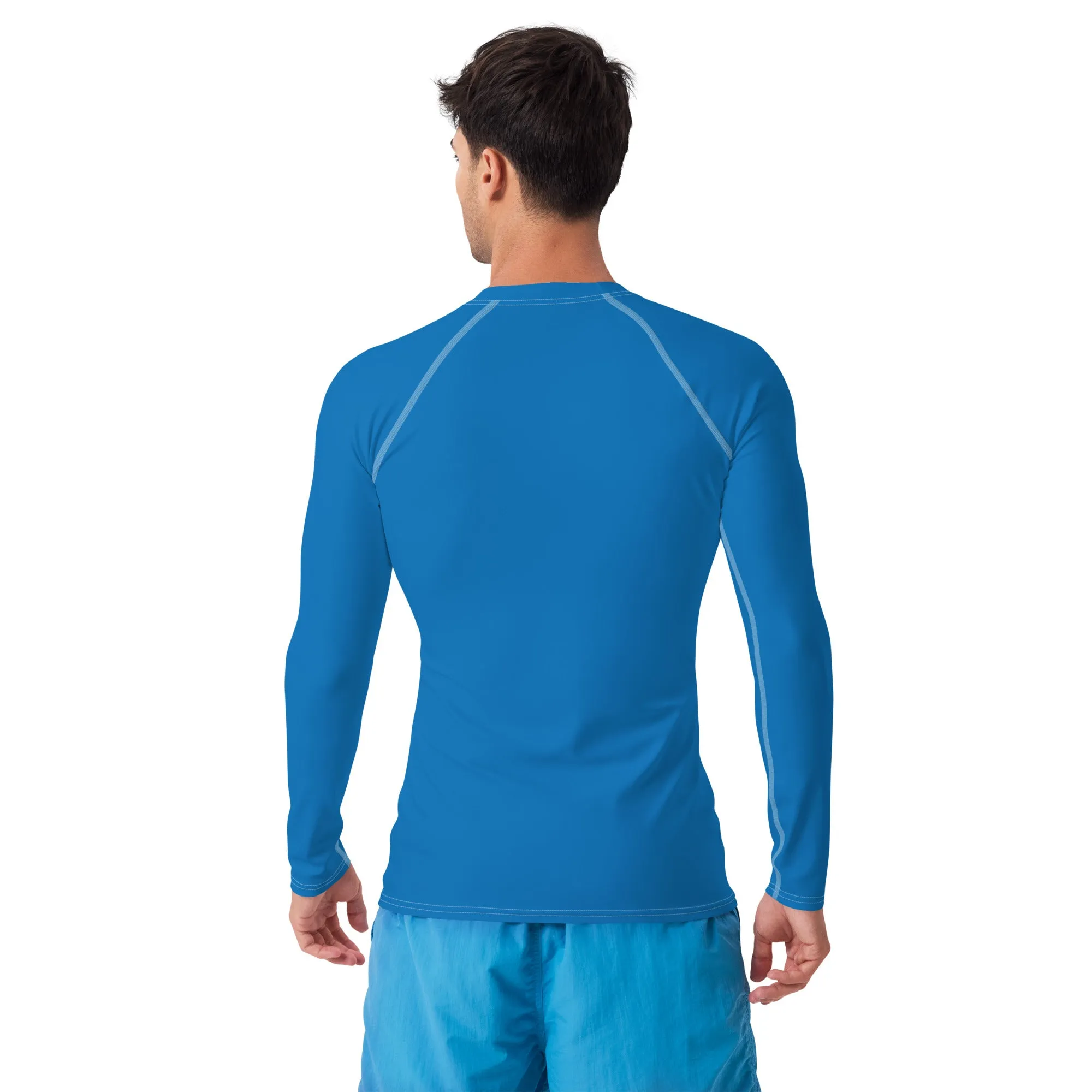 Classic Coverage: Men's Solid Color Long Sleeve Rash Guard - Azul