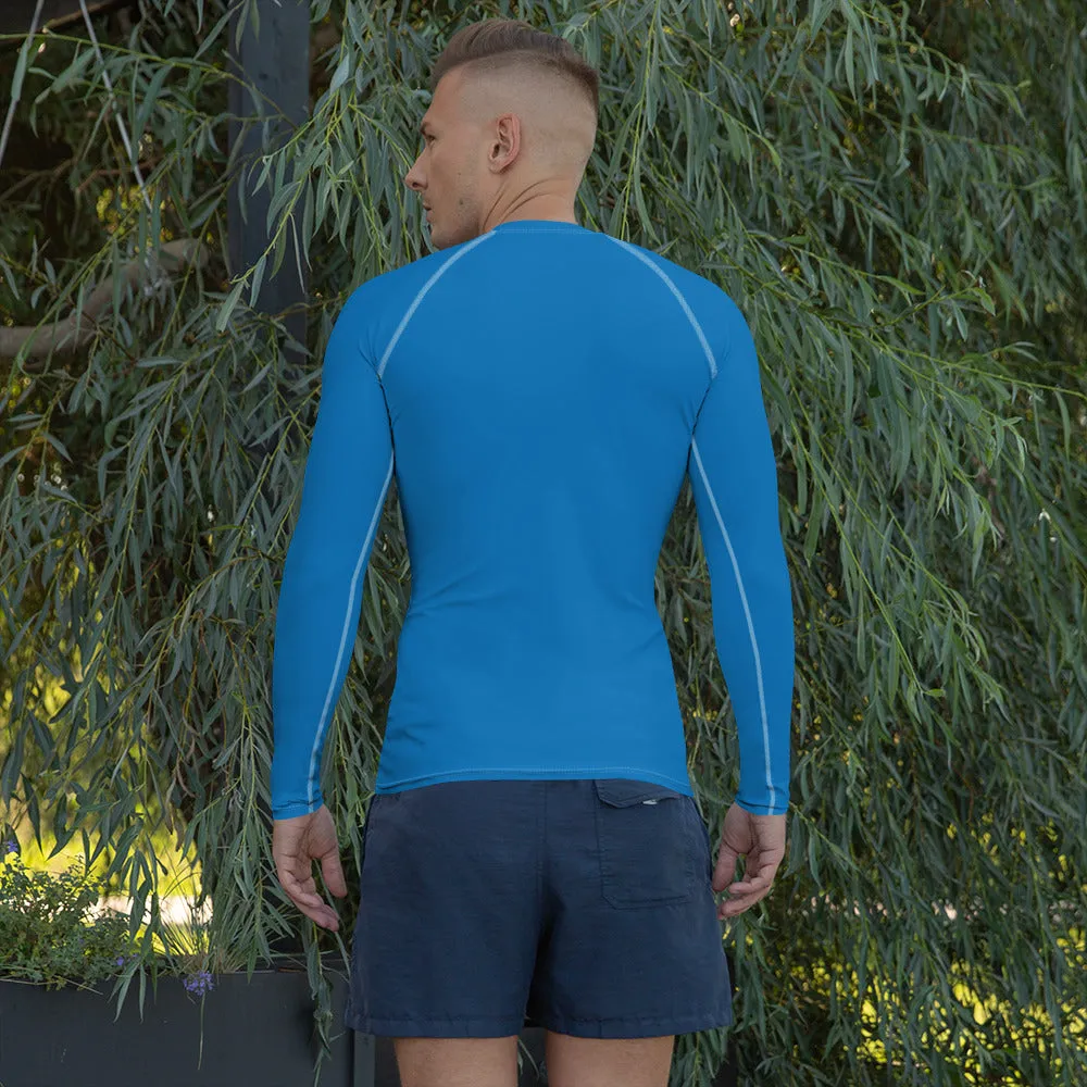 Classic Coverage: Men's Solid Color Long Sleeve Rash Guard - Azul