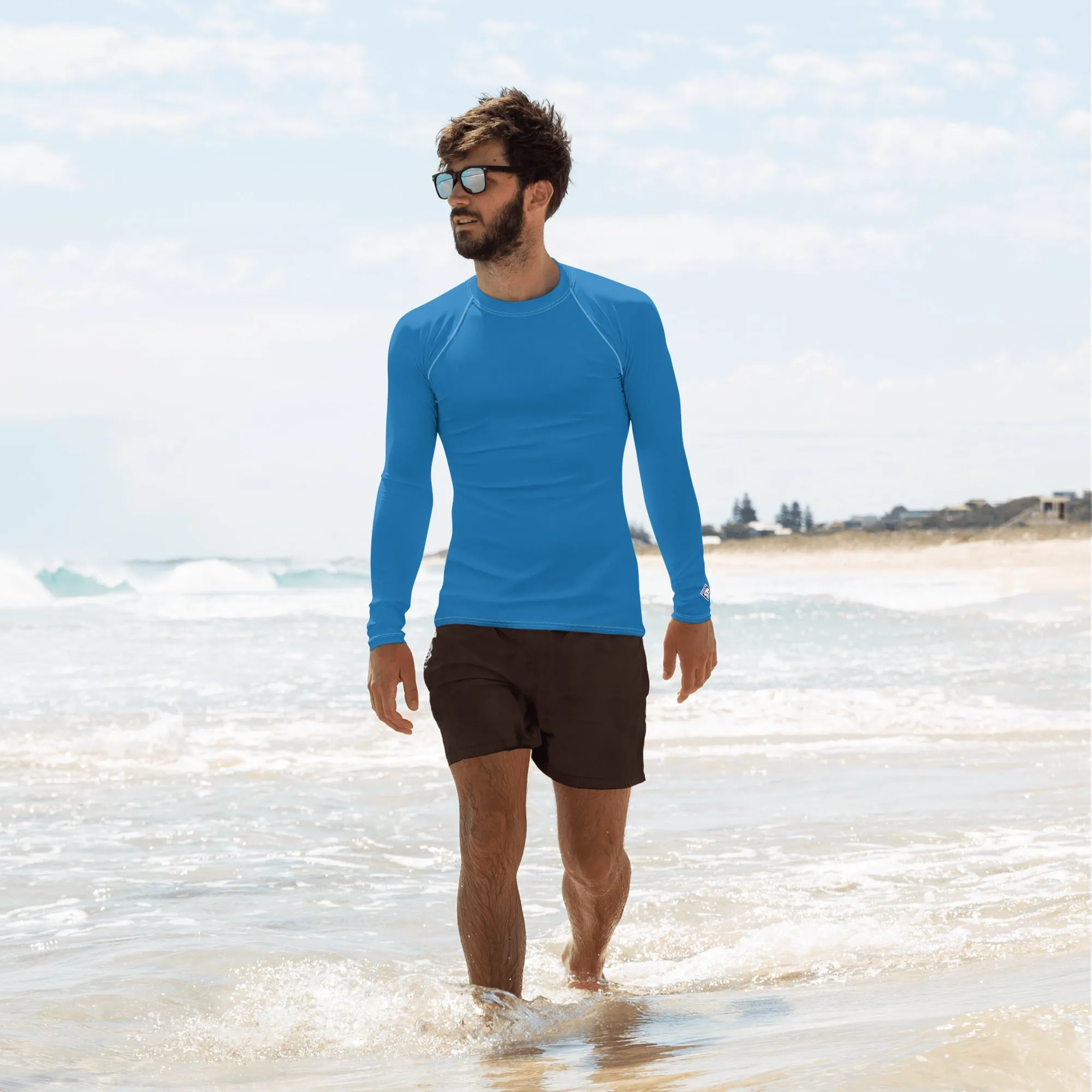 Classic Coverage: Men's Solid Color Long Sleeve Rash Guard - Azul