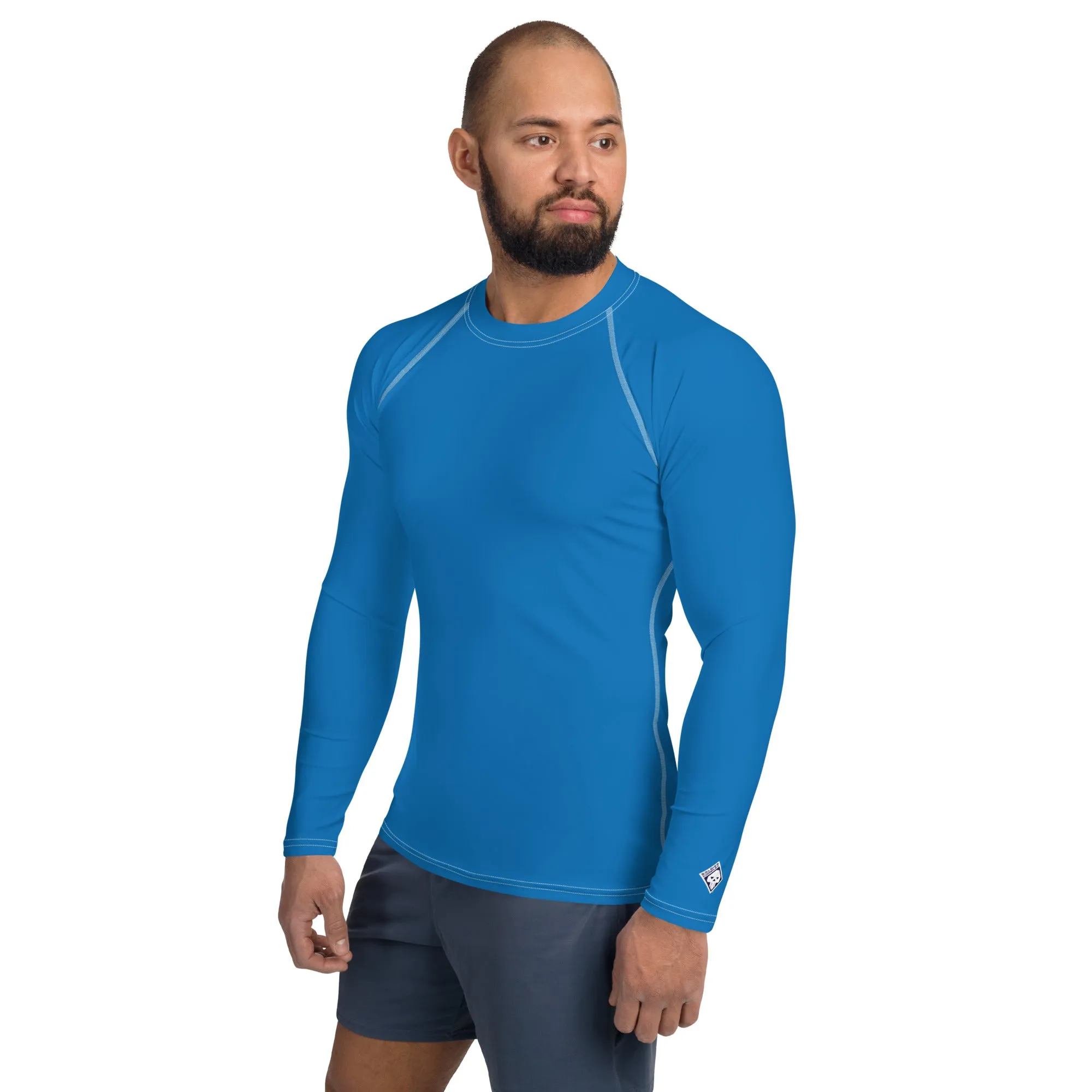 Classic Coverage: Men's Solid Color Long Sleeve Rash Guard - Azul