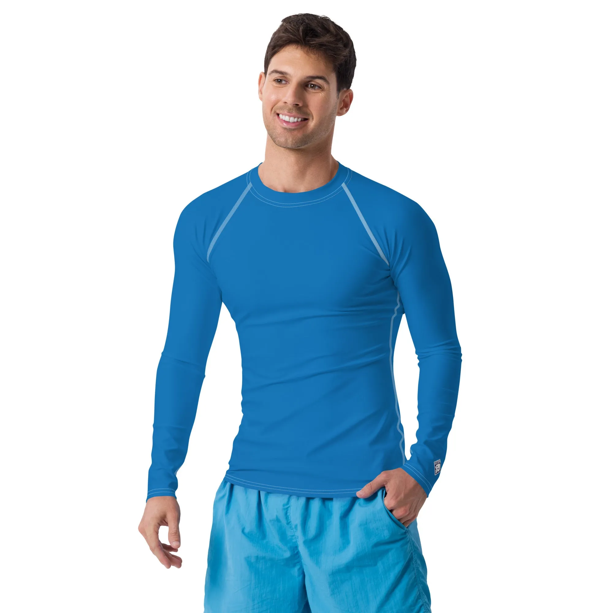 Classic Coverage: Men's Solid Color Long Sleeve Rash Guard - Azul